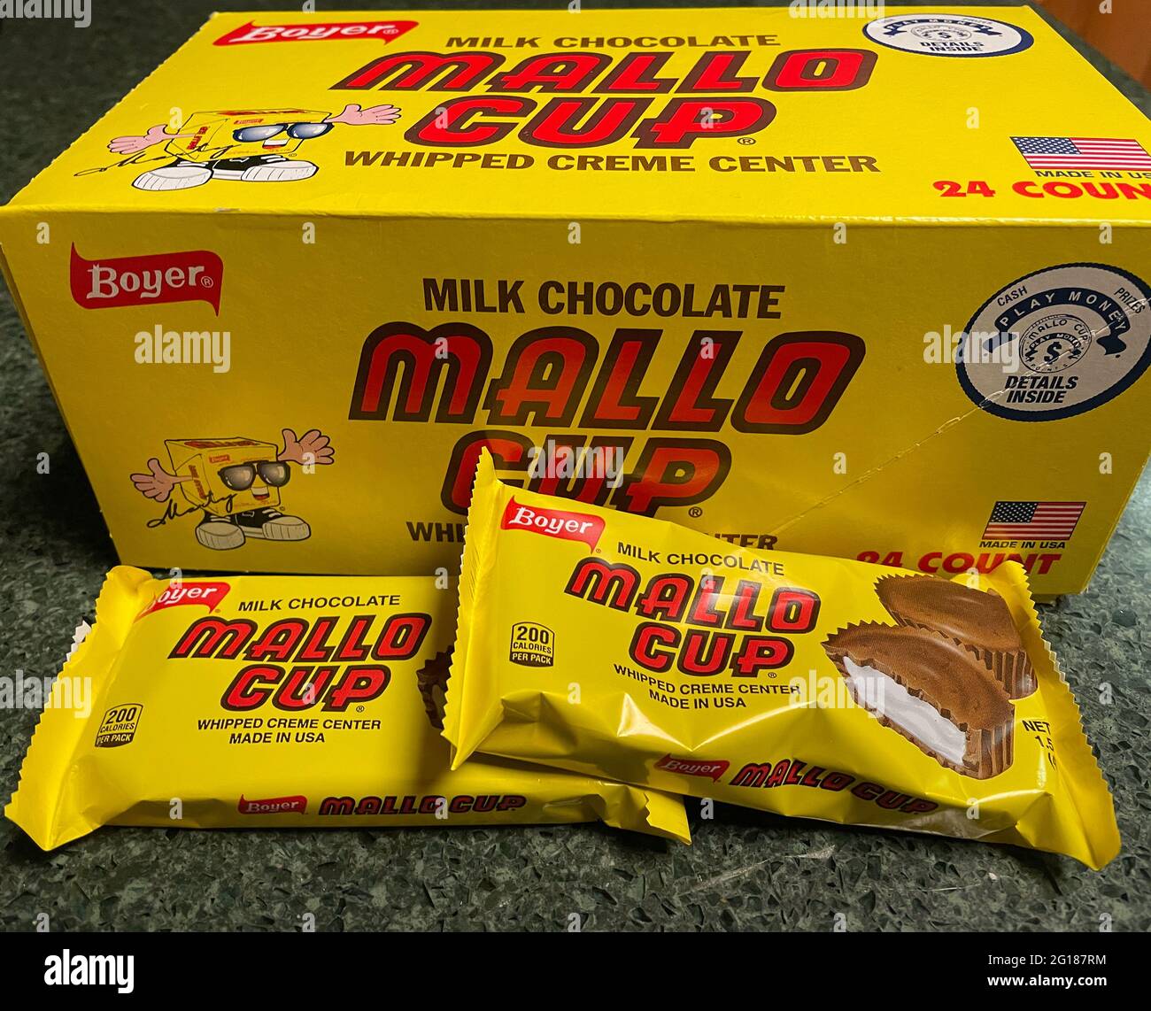 Primo piano , Mallo Cup Candy Box e pacchetti, Stati Uniti Foto Stock