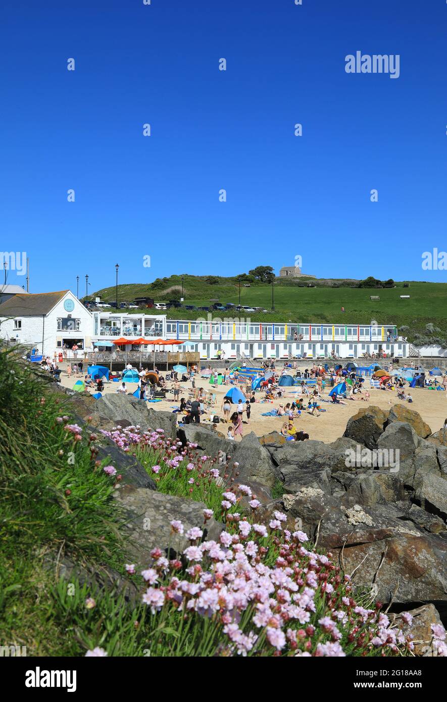 Graziosa spiaggia di Porthgwidden a St Ives, Cornovaglia, Regno Unito Foto Stock