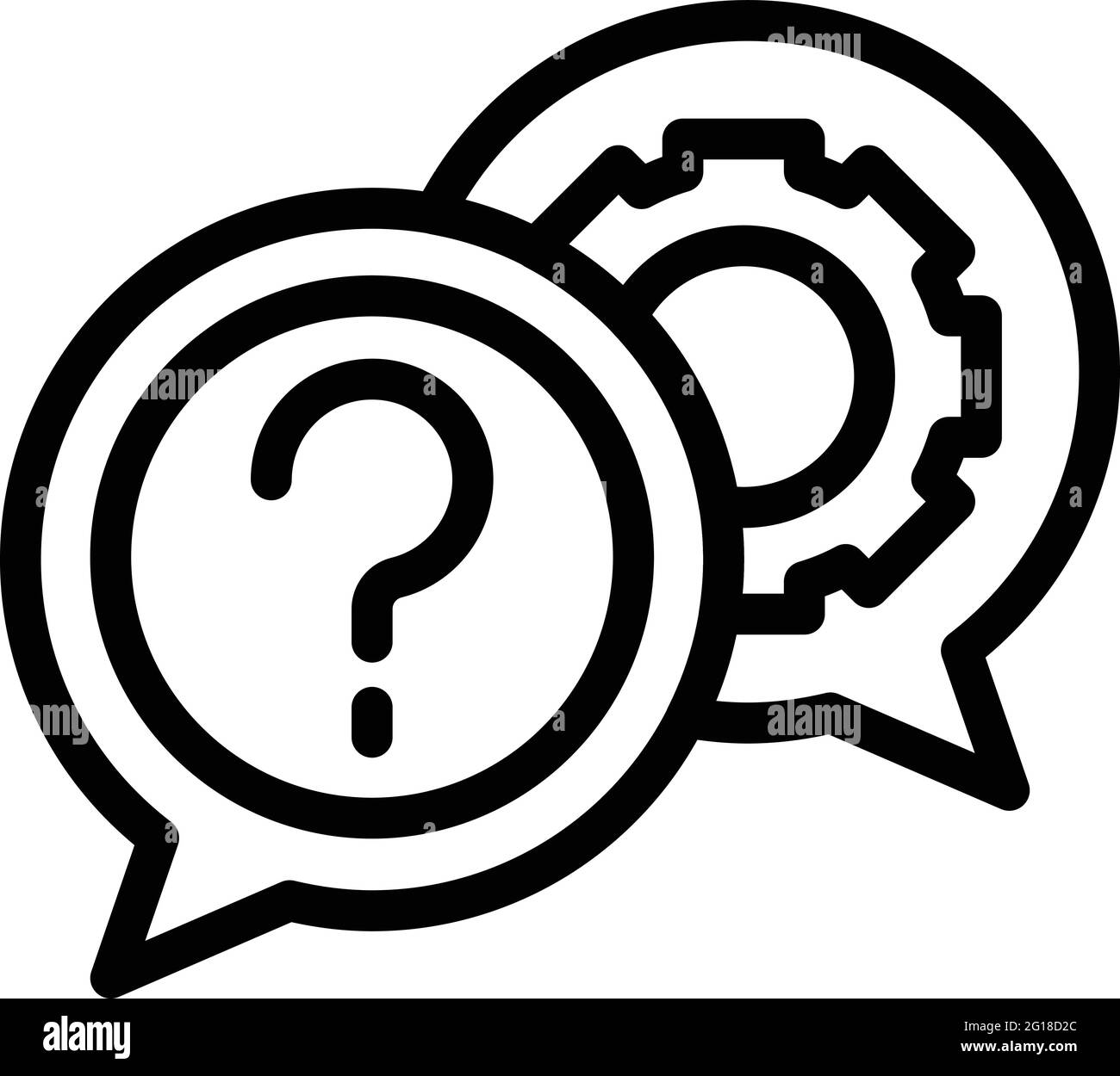 Icona di chat sull'ingranaggio di brainstorming. Contorno Brainstorming ingranaggio chat vettore icona per web design isolato su sfondo bianco Illustrazione Vettoriale