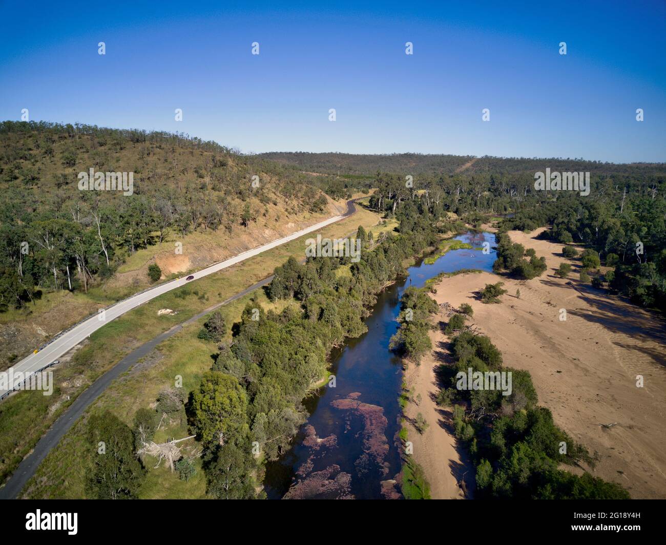 Aereo del tratto di River Bend sul fiume Burnett a nord di Gayndah North Burnett Queensland Australia. Foto Stock