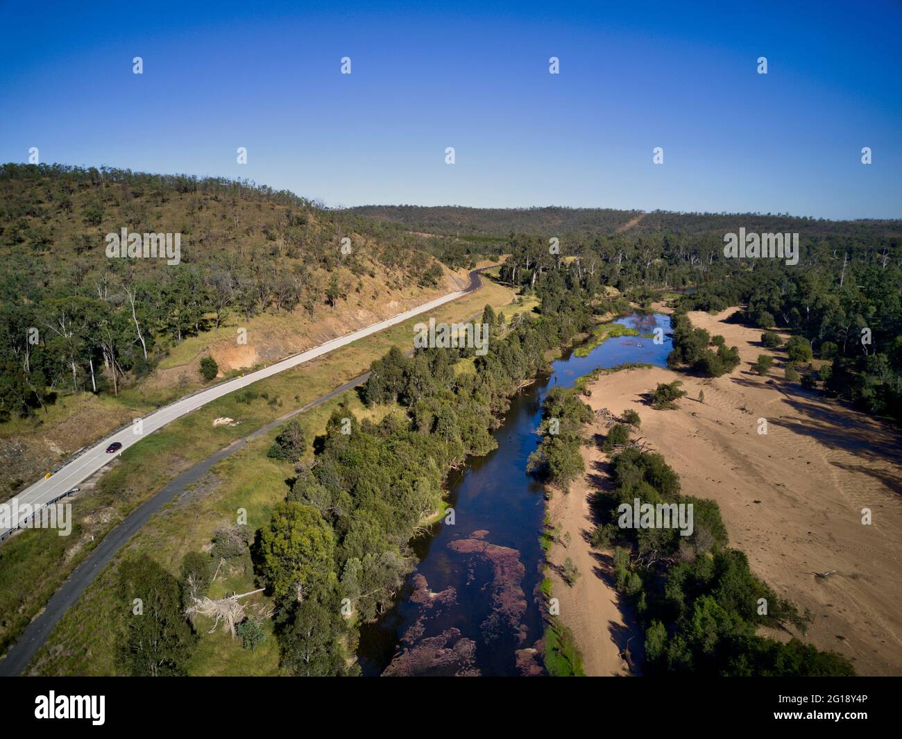 Aereo del tratto di River Bend sul fiume Burnett a nord di Gayndah North Burnett Queensland Australia. Foto Stock