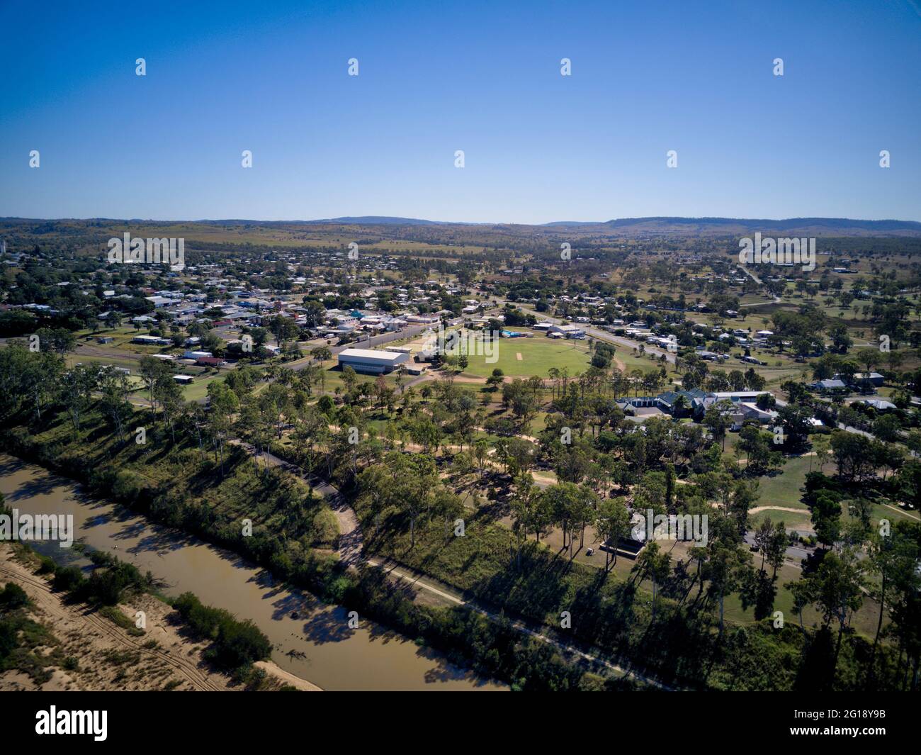 Aereo del fiume Burnett a Mundubbera Nord Burnett Queensland Australia Foto Stock