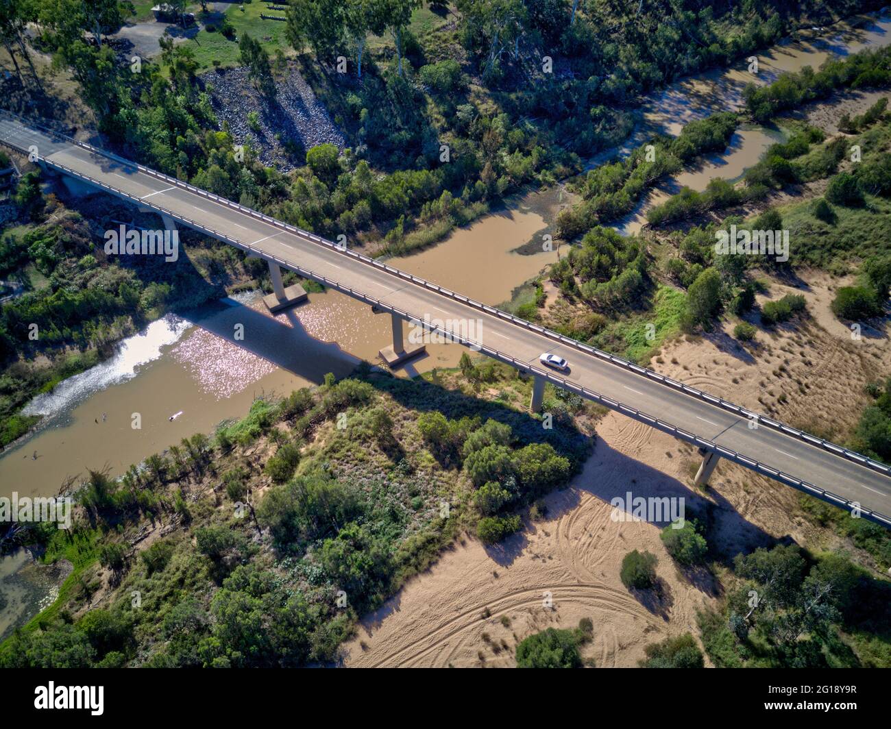Zona del ponte di traffico del fiume Mundubbera Nord Burnett Queensland Australia Foto Stock