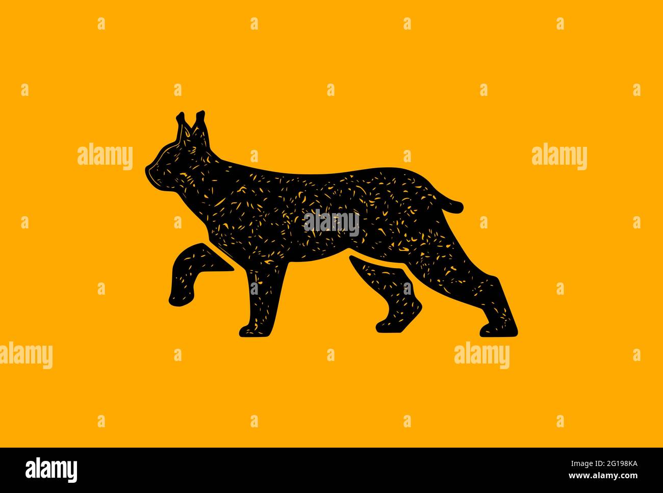 Illustrazione vettoriale di una lince che cammina. Gatto selvatico isolato su sfondo giallo. Illustrazione Vettoriale