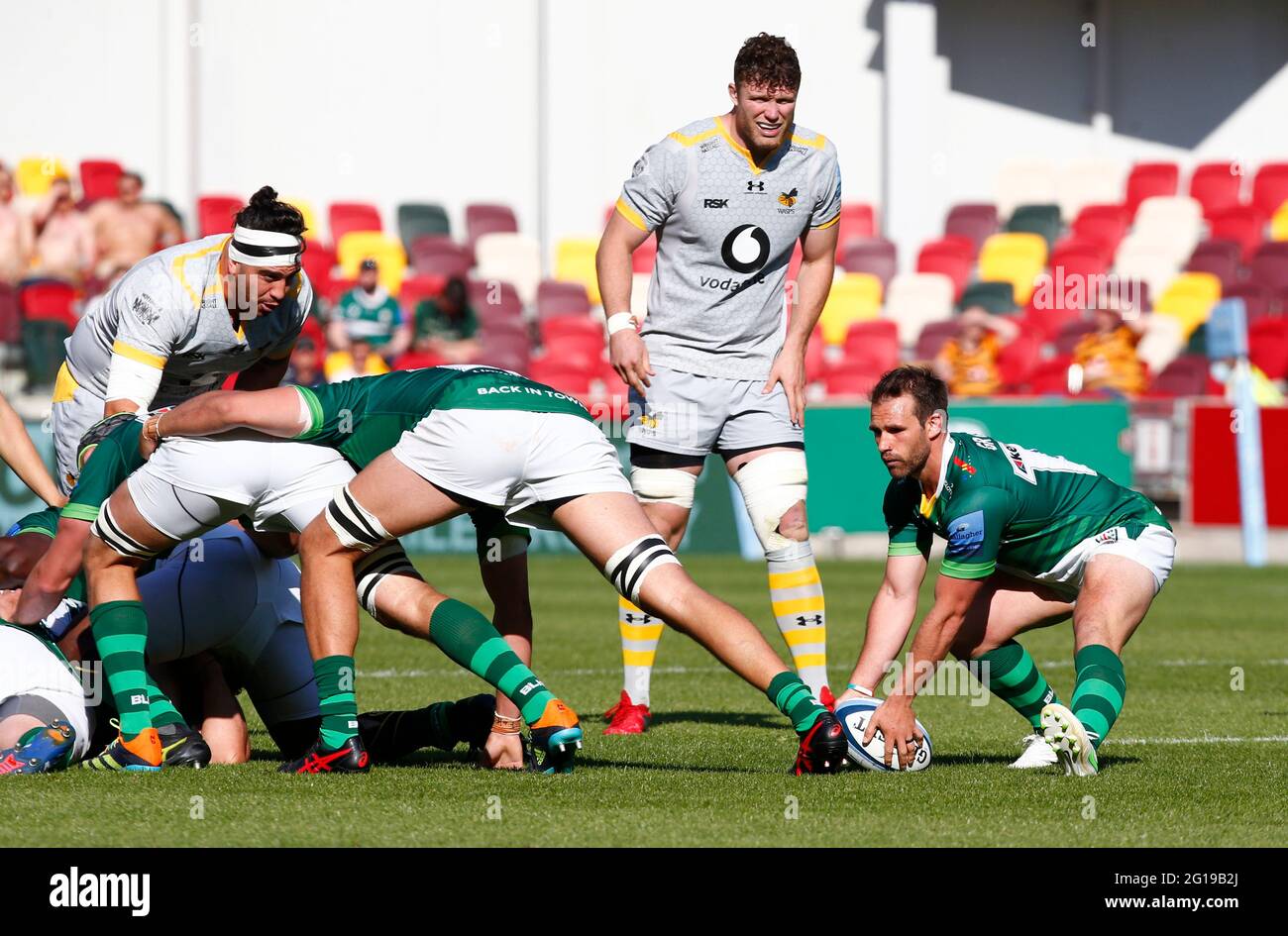 BRENTFORD, INGHILTERRA - GIUGNO 05: NIC Groom of London Irish durante la premiership Gallagher tra London Irish e Wasps al Brentford Community Stadium di Brentford, Regno Unito, il 05 giugno 2021 Foto Stock