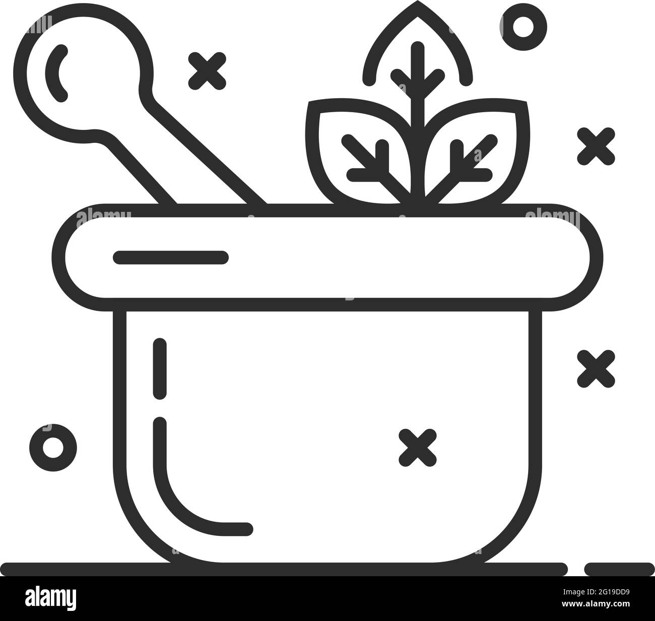 mortaio sano con il logo della linea sottile del pestello Illustrazione Vettoriale