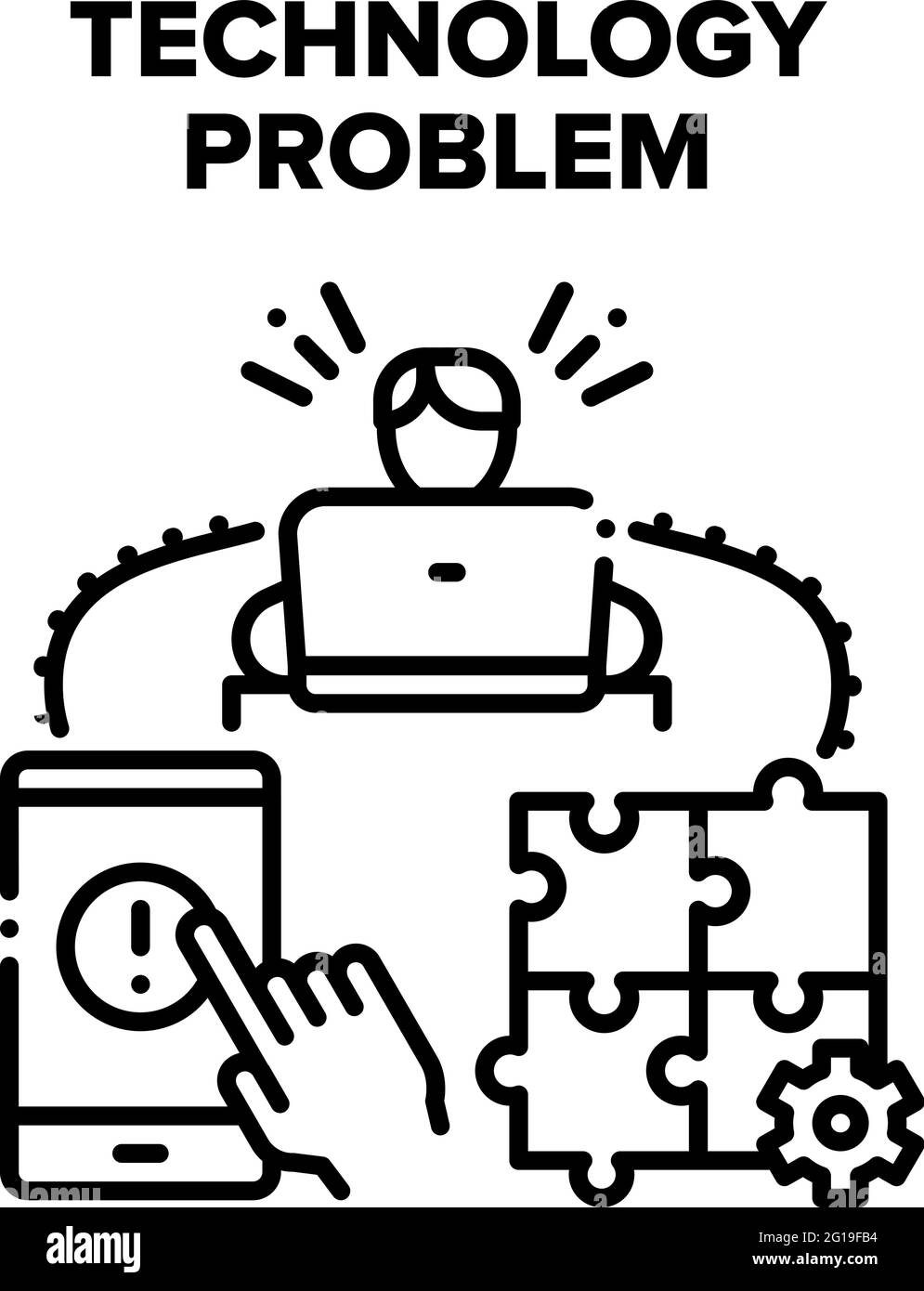 Technology Problem Risolvi l'illustrazione Vector Black Illustrazione Vettoriale