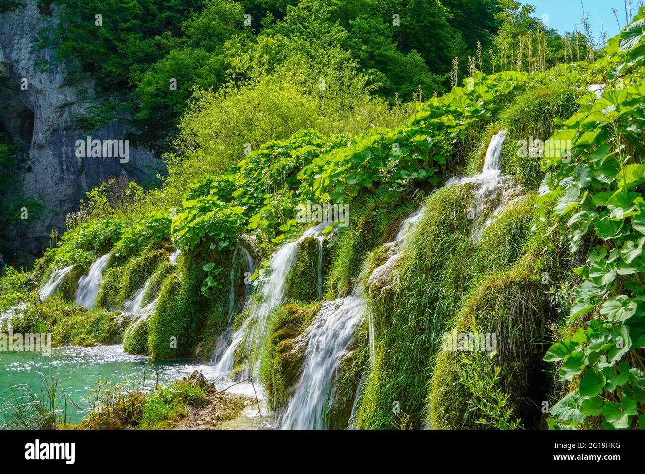 Piccola cascata nel parco nazionale di Plitvice, Croazia Foto Stock