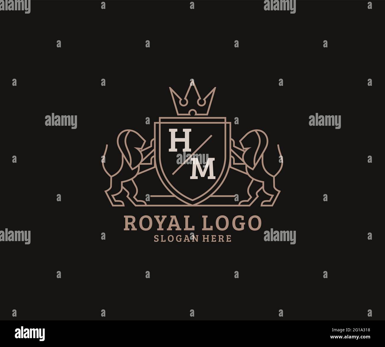 HM Letter Lion Royal Luxury Logo modello in arte vettoriale per ristoranti, Royalty, Boutique, Cafe, Hotel, Araldica, Gioielli, Moda e altri vettori il Illustrazione Vettoriale