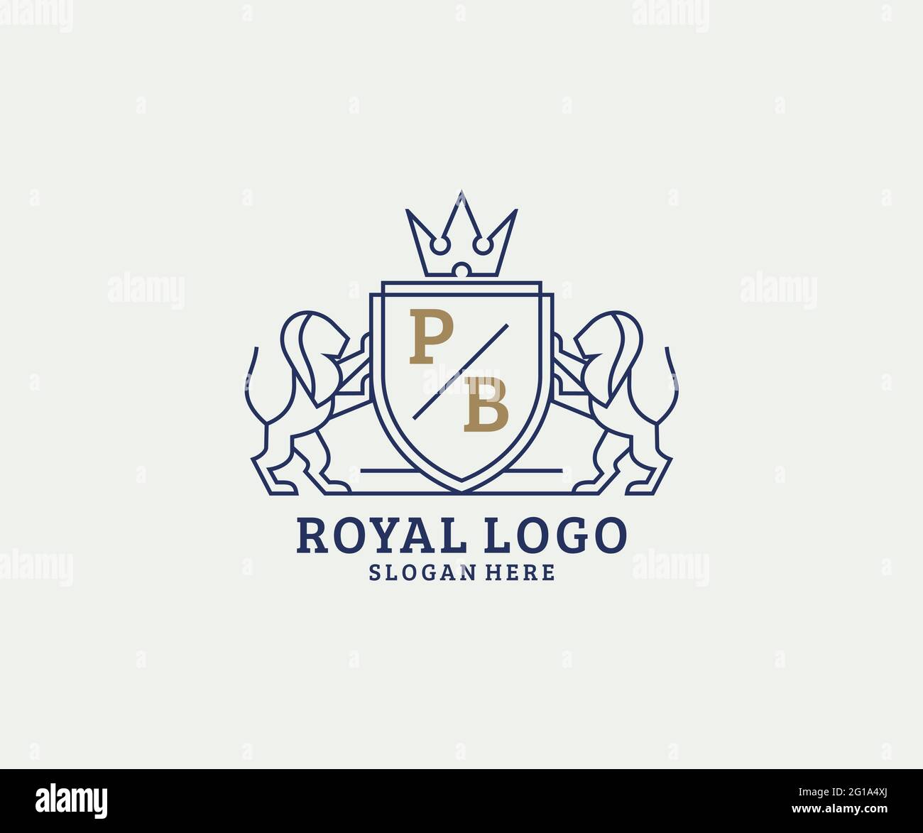 Modello di logo PB Letter Lion Royal Luxury in arte vettoriale per ristoranti, Royalty, Boutique, caffè, hotel, Araldica, Gioielli, Moda e altri vettori il Illustrazione Vettoriale