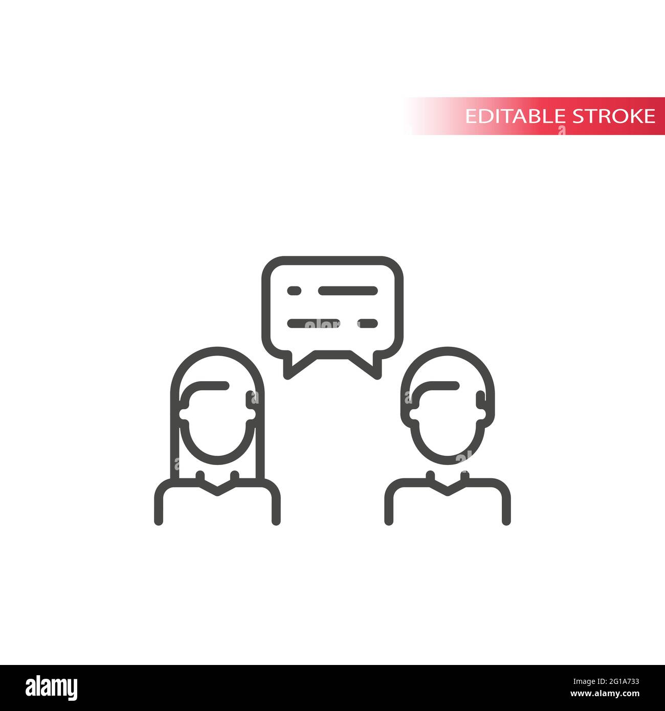 Uomo donna e chat bubble line vettore icona. Comunicazione, simbolo di conversazione, tratto modificabile. Illustrazione Vettoriale