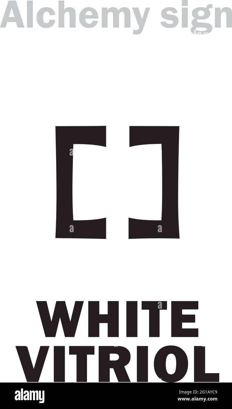 Alchimia Alfabeto: VITRIOLO BIANCO (SAL vitrioli), rame di zinco. Solfato di zinco: Formula chimica=[ZnSO₄•7H₂O]. Illustrazione Vettoriale