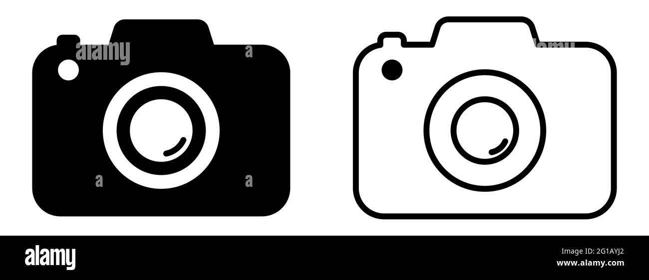 Set di icone della fotocamera. Fotocamera in stile arte piatta e lineare. Simbolo alla moda per il design di siti Web, pulsante Web, app mobile. Vettore isolato su backg bianco Illustrazione Vettoriale