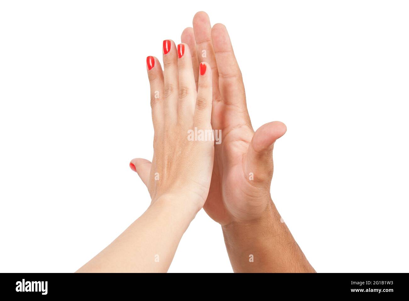Uomo e donna mano palma a palma. Foto Stock