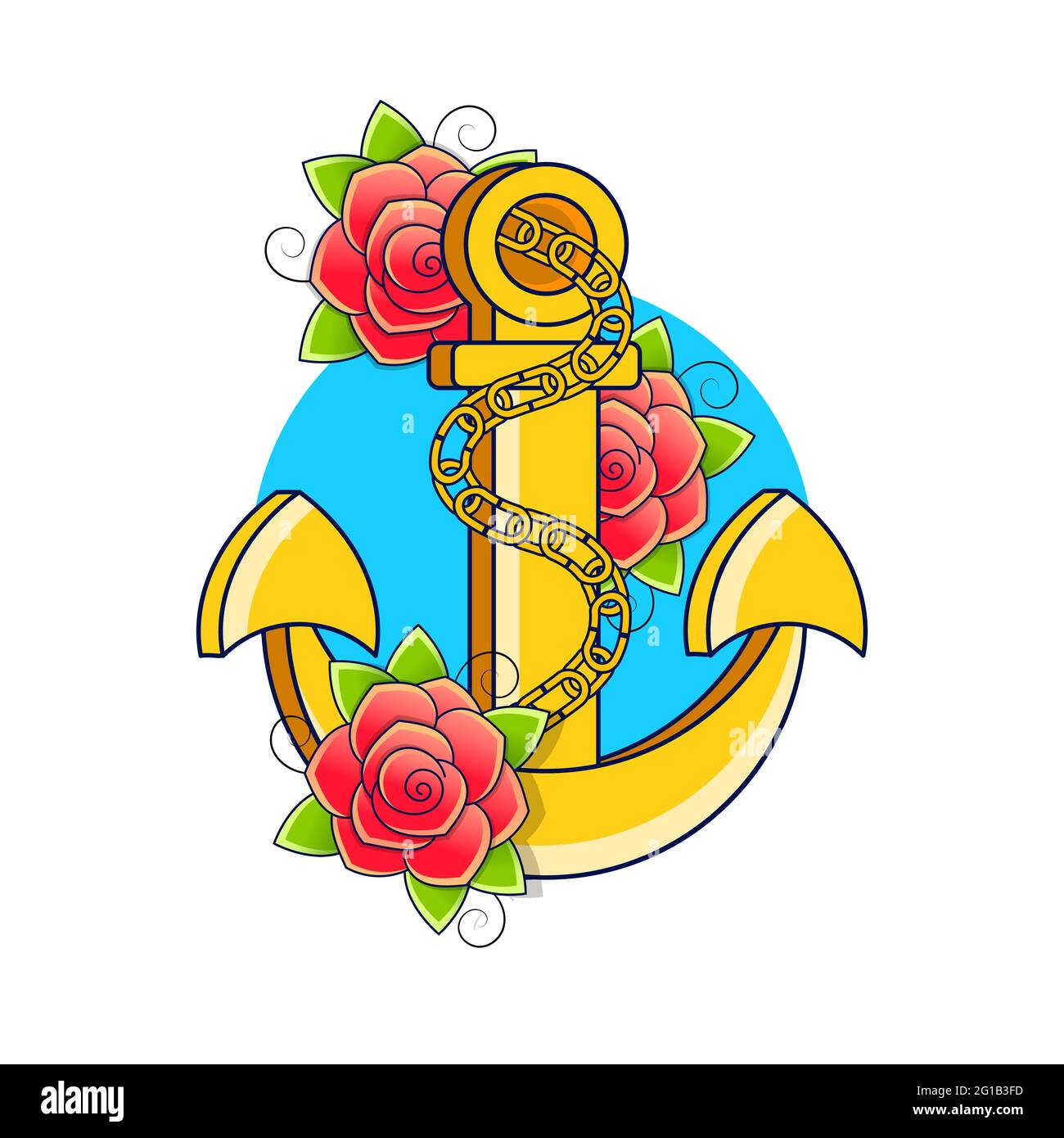 Logo di ancoraggio navale in stile piatto in due colori isolato su sfondo bianco. Vettore del logo di ancoraggio per navi piatte Illustrazione Vettoriale