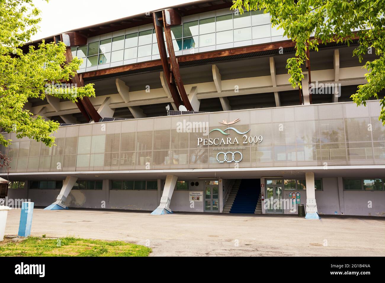 Pescara, Italia - 22 maggio 2021: Ingresso allo stadio Adriatico di Pescara senza persone Foto Stock
