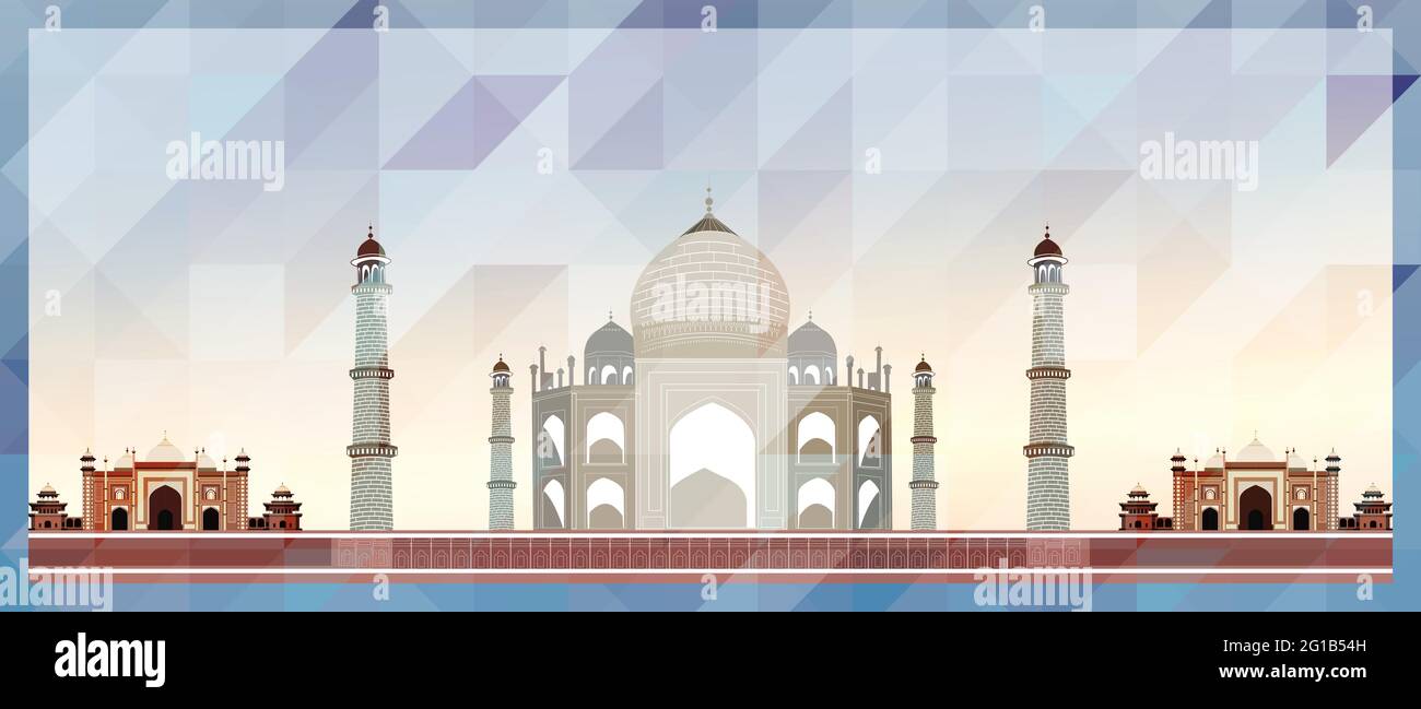 Manifesto colorato dello skyline di Agra su sfondo a tessitura triangolare bella Illustrazione Vettoriale