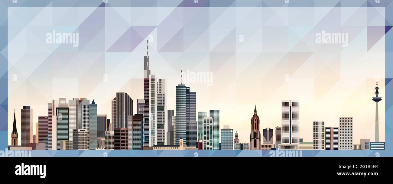 Francoforte am Main skyline vettore poster colorato su uno splendido sfondo triangolare texture Illustrazione Vettoriale