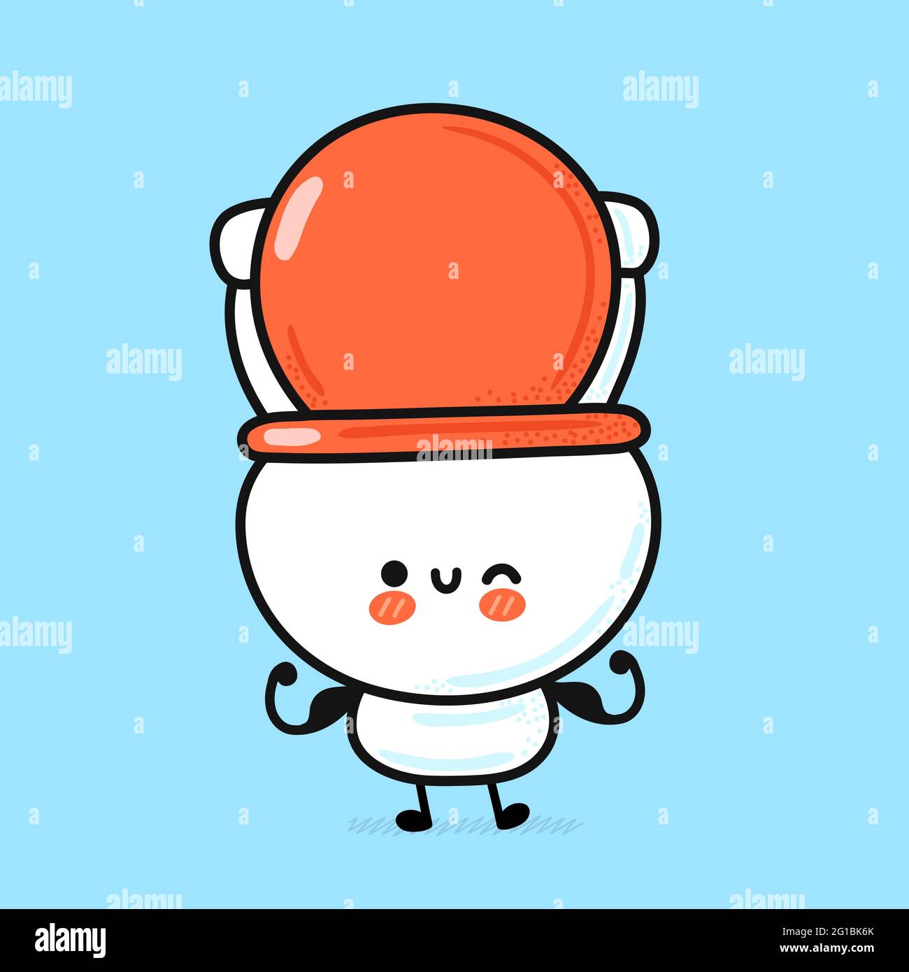 Carino divertente ciotola del water bianco felice. Icona raffigurante il carattere kawaii del fumetto disegnato a mano del vettore. Divertente WC fumetto, concetto di carattere mascotte della ciotola della toilette Illustrazione Vettoriale