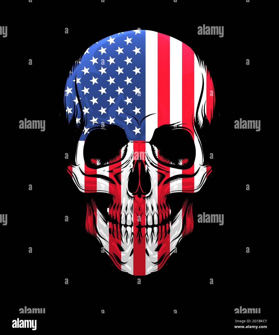 American Flag Skull isolato su sfondo nero. Illustrazione vettoriale Illustrazione Vettoriale