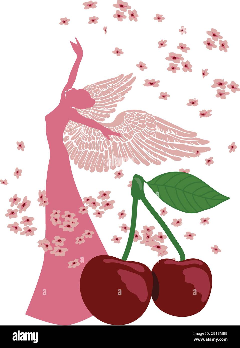 illustrazione di un angelo con frutti di primavera Illustrazione Vettoriale