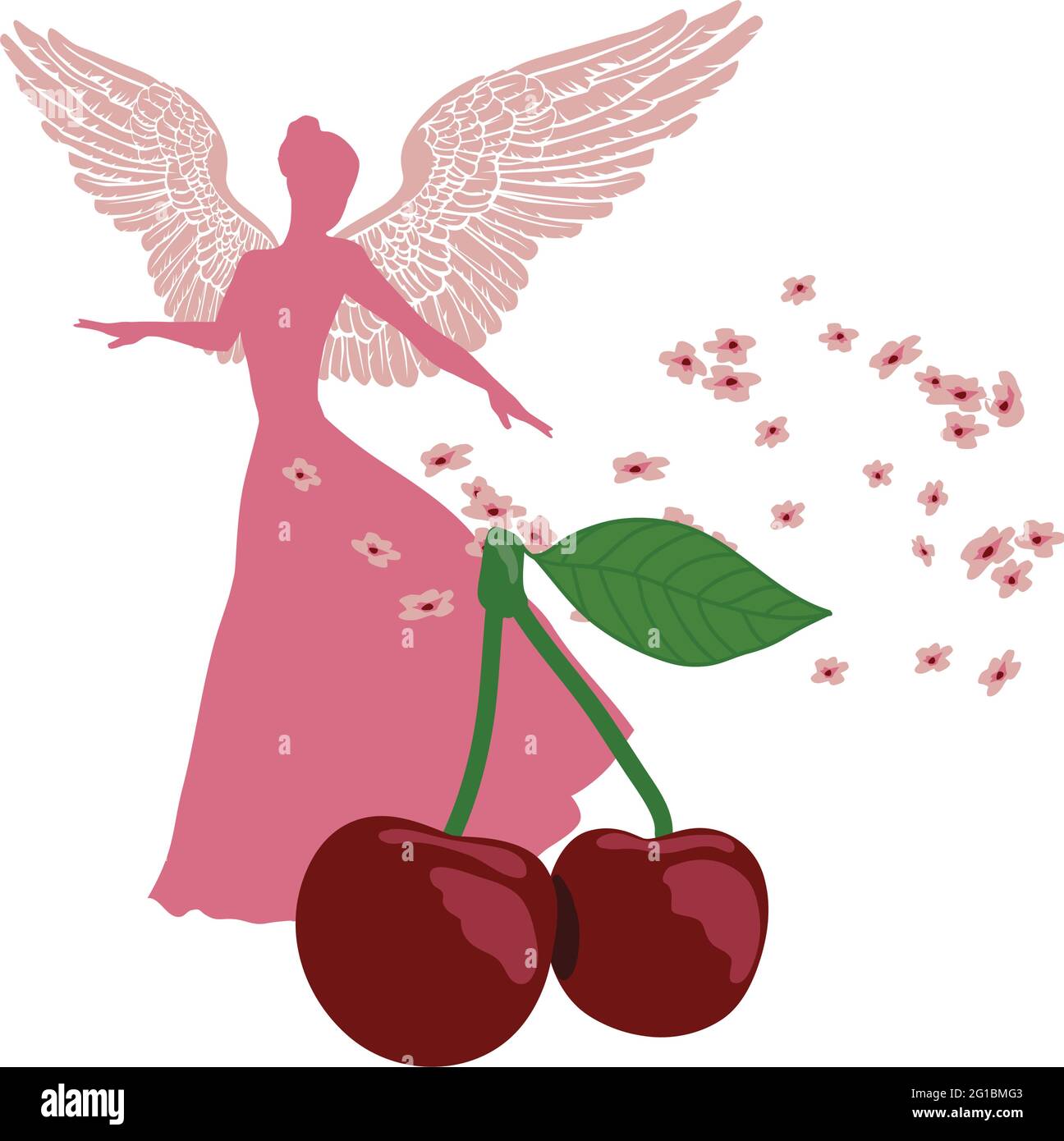 illustrazione di un angelo con frutti di primavera Illustrazione Vettoriale