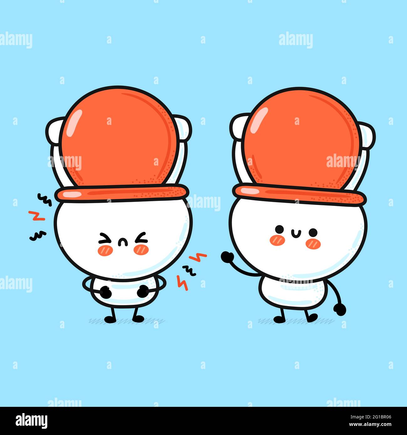 Carino divertente ciotola del water bianco felice. Icona raffigurante il carattere kawaii del fumetto disegnato a mano del vettore. Divertente WC fumetto, concetto di carattere mascotte della ciotola della toilette Illustrazione Vettoriale
