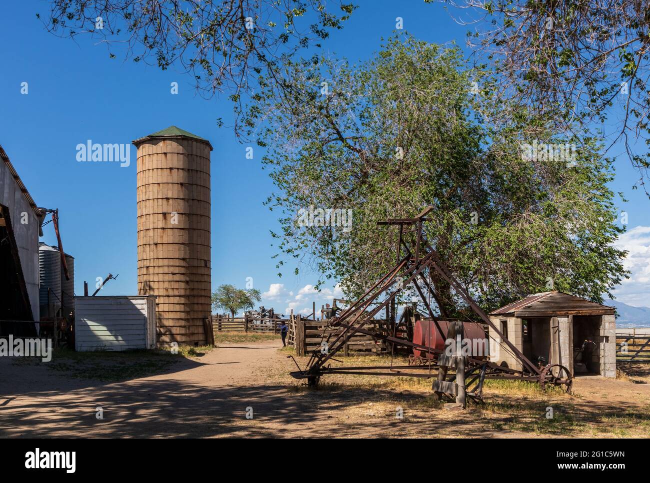 Storico Fielding Garr Ranch nell'Antelope Island state Park, Utah Foto Stock
