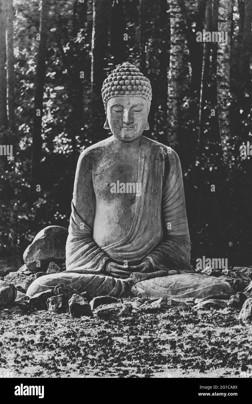 Buddha il risvegliato. Monumento decorazione Statua del Buddismo come memoriale all'aperto. memoriale della religione. Foto Stock