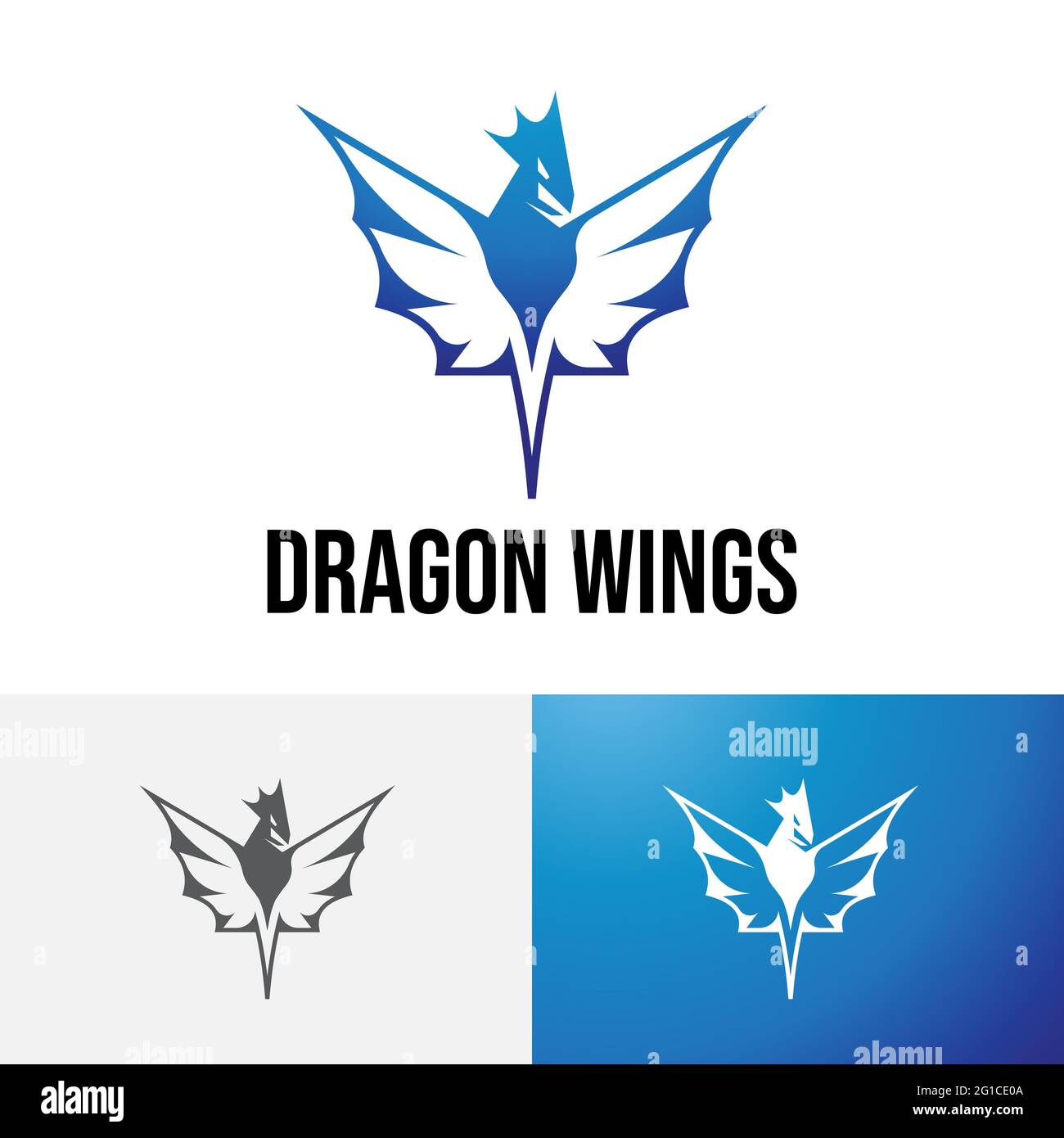 Grande Blue Dragon Wings Flying Logo Design Foto Stock