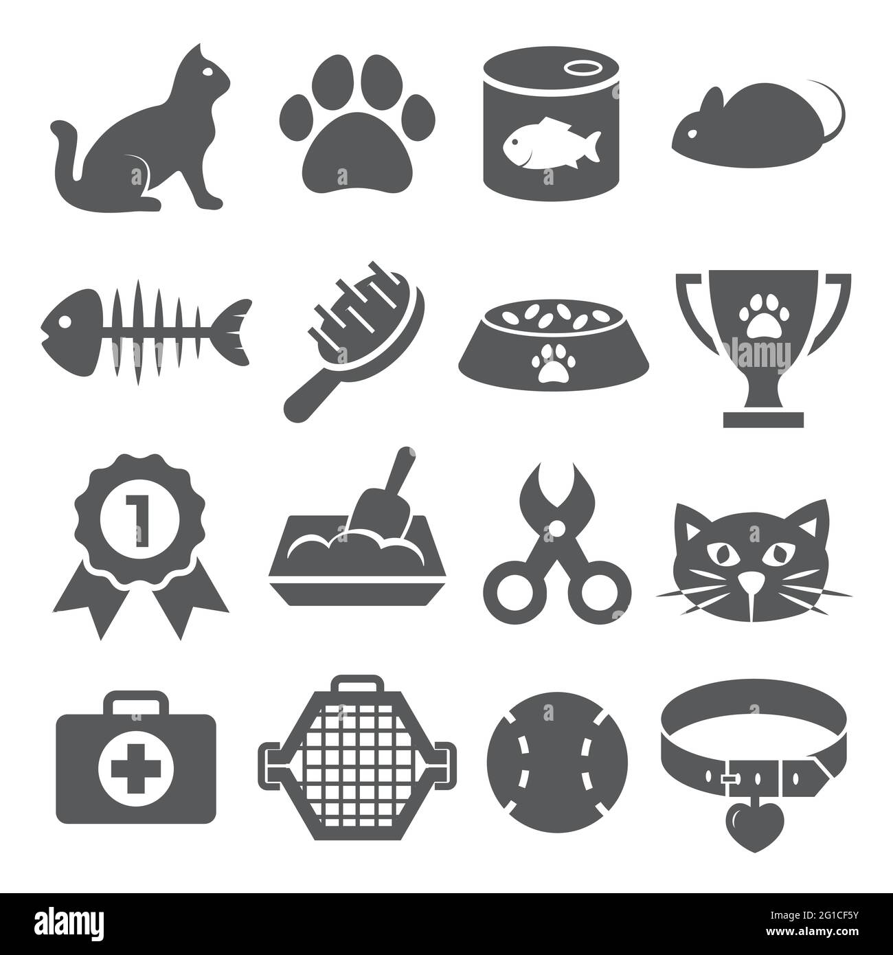 Icone Cat impostate su sfondo bianco Illustrazione Vettoriale