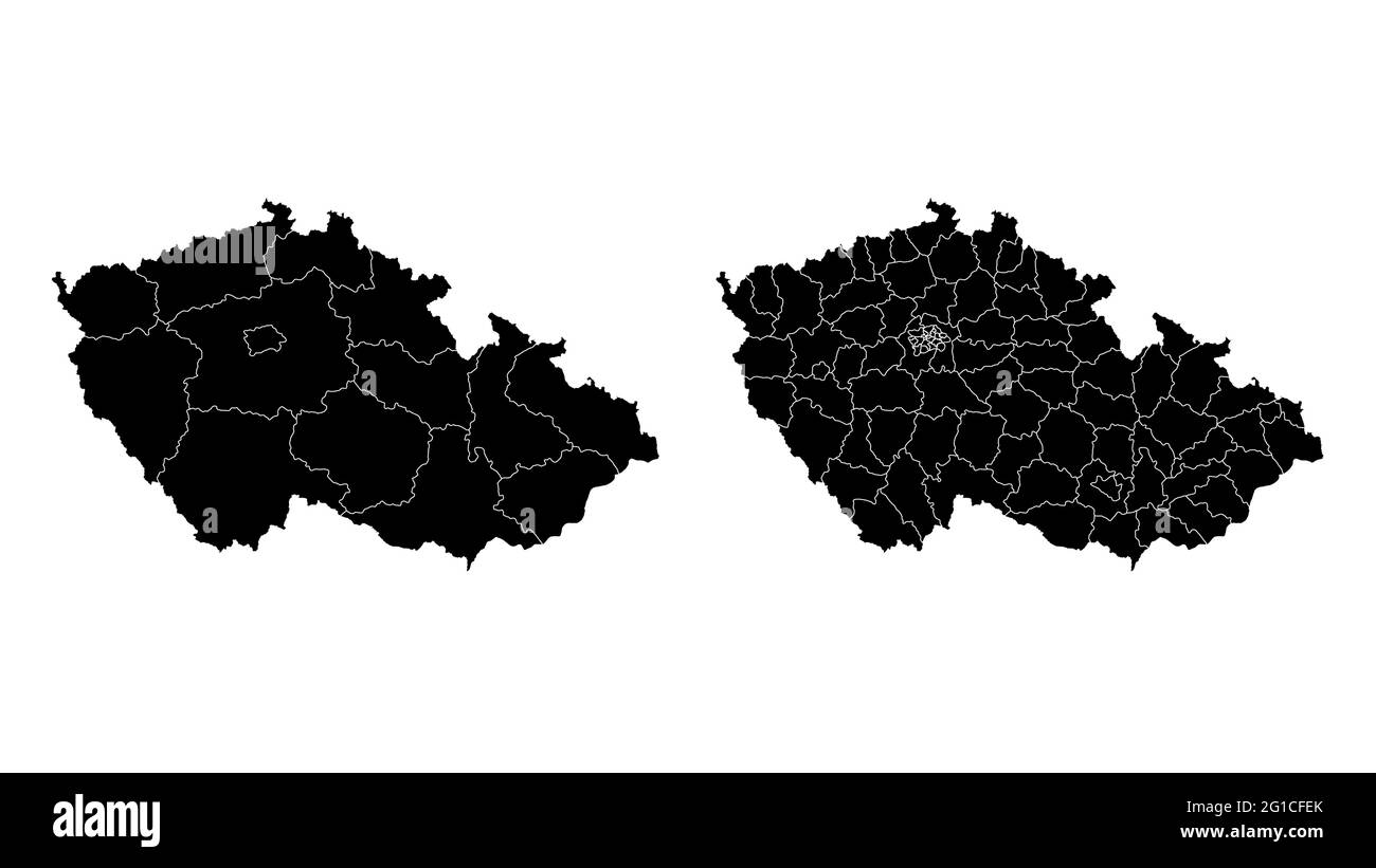 Repubblica Ceca mappa comunale, regione, divisione di stato. Bordi amministrativi, contorno nero su sfondo bianco illustrazione vettoriale. Illustrazione Vettoriale