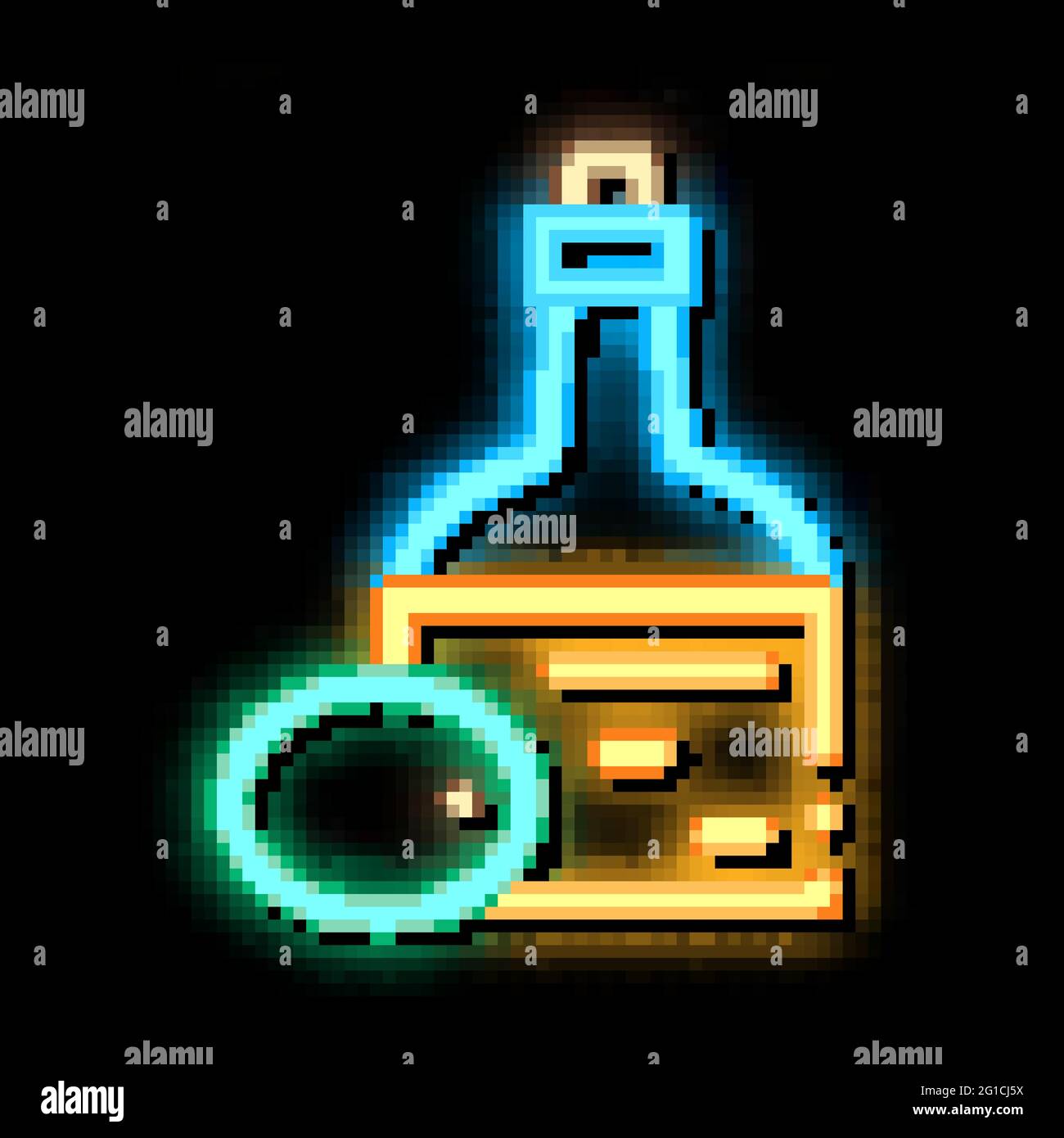 Illustrazione dell'icona del bagliore al neon della bottiglia dell'olio d'oliva Illustrazione Vettoriale