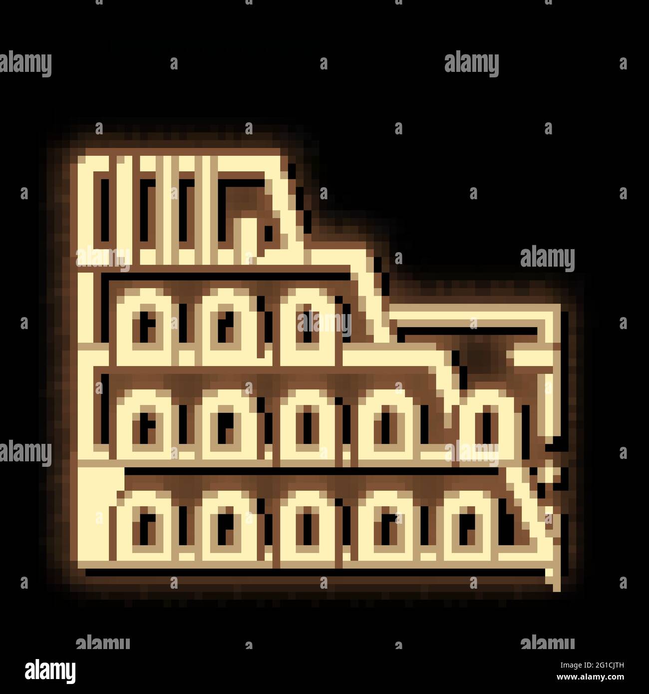Illustrazione dell'icona del bagliore al neon per la costruzione del Colosseo Illustrazione Vettoriale