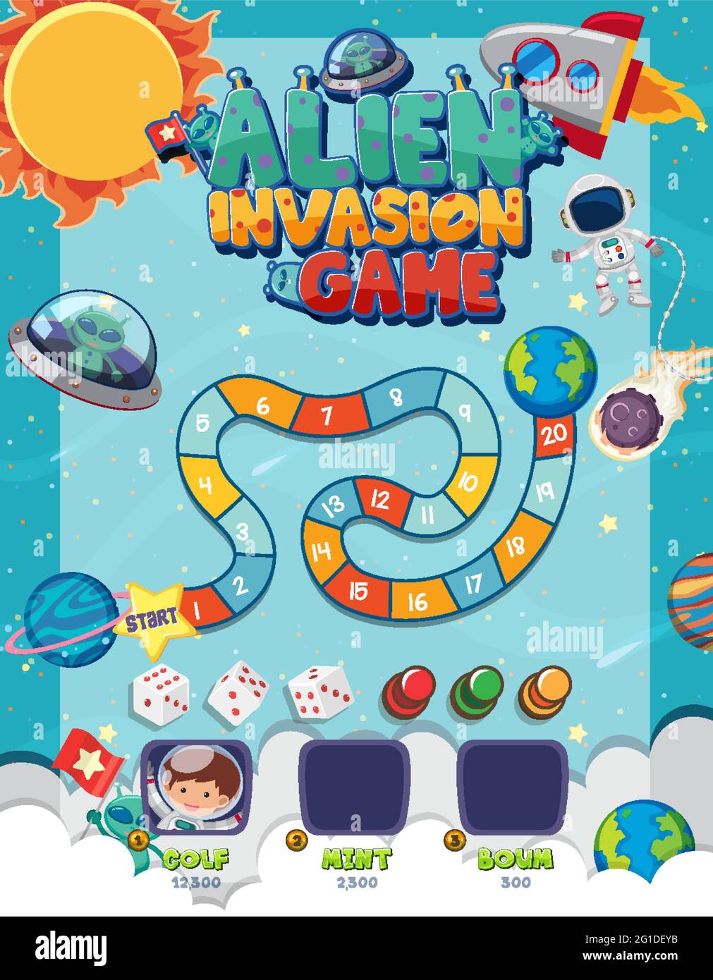 Gioco da tavolo per bambini in stile fantasy modello illustrazione Illustrazione Vettoriale