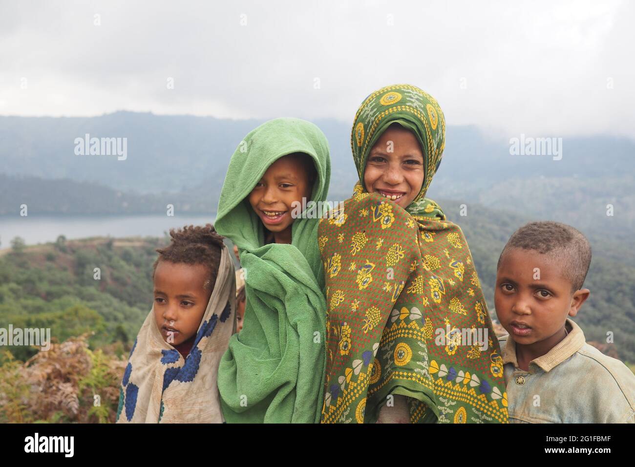 Ritratto di un gruppo di bambini rurali nella regione del Tigray in Etiopia Foto Stock