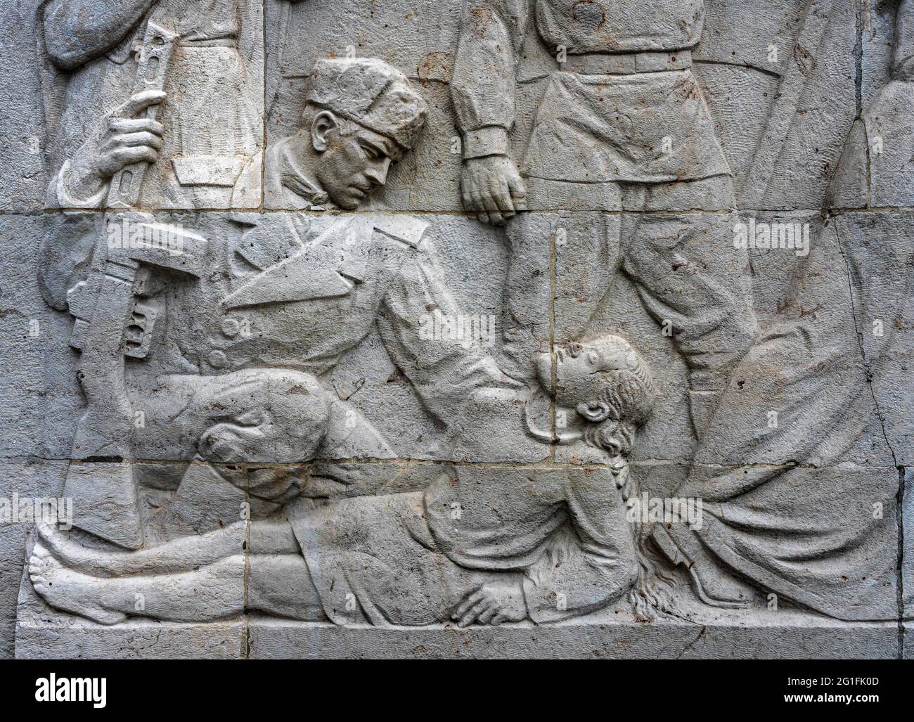 Tavole da disegno al memoriale sovietico a Treptower Park, Berlino, Germania Foto Stock