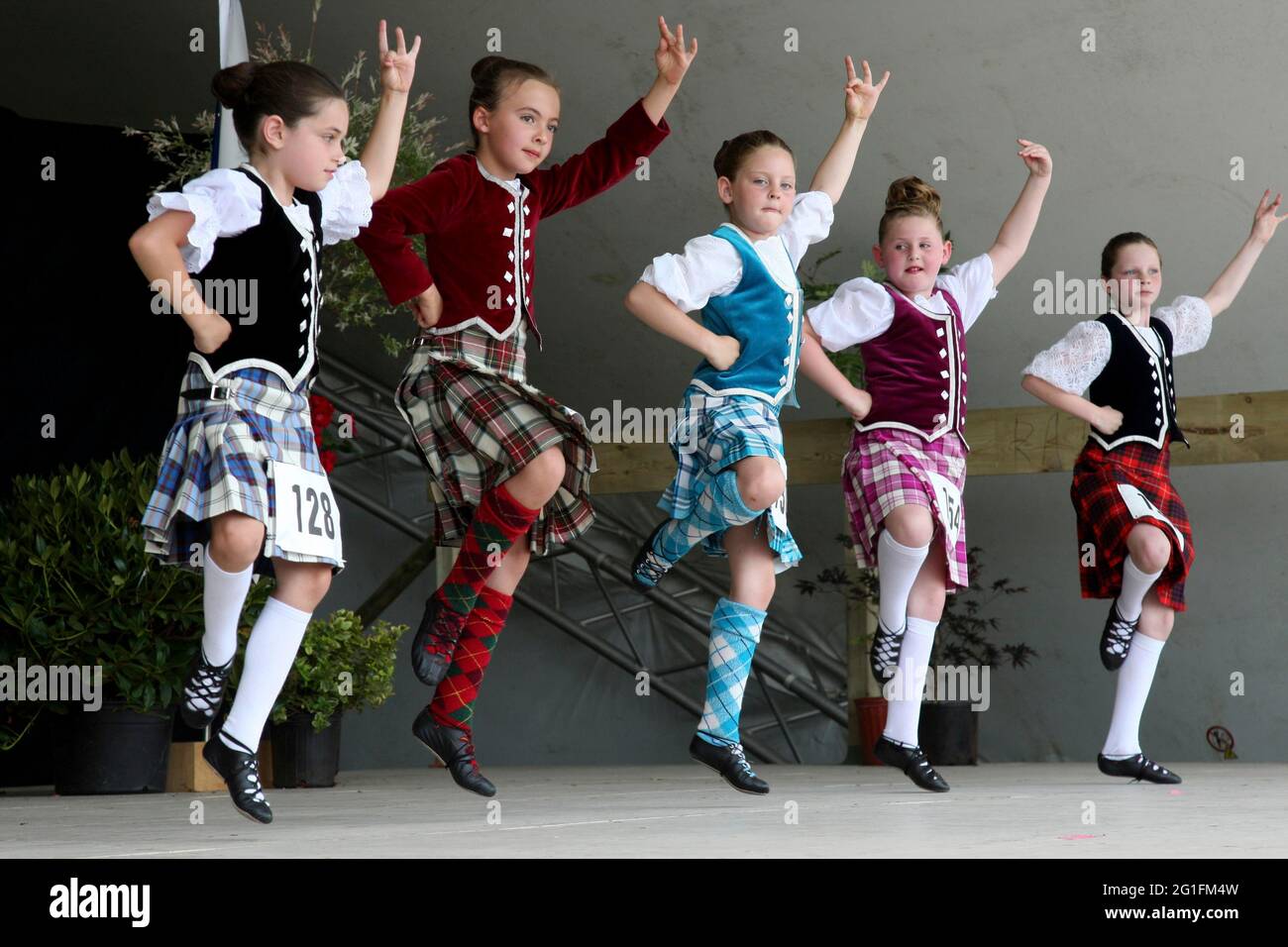 Highlandgames, giochi highland, danza highland, danza highland, ragazze, Tartan, assegni, Scozia, Gran Bretagna, Antigonish, Novo Scotia, Nuova Scozia Foto Stock