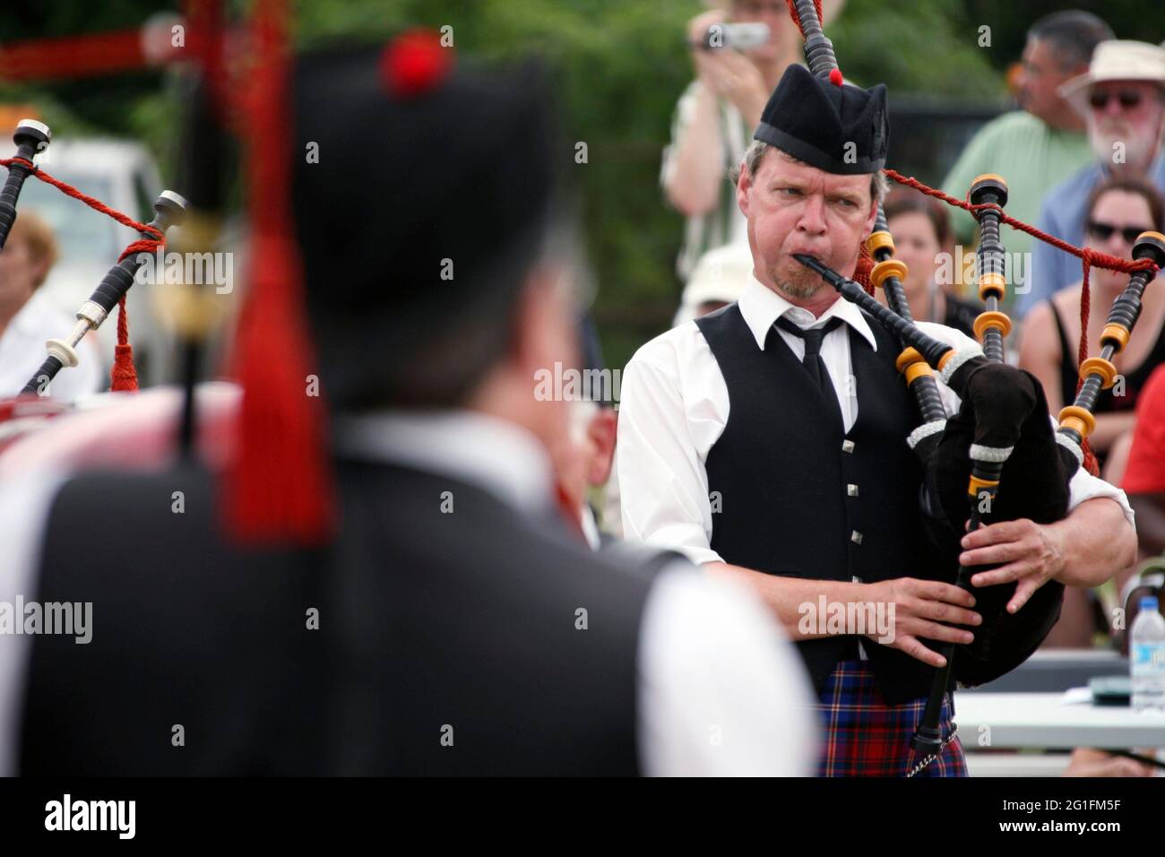Highlandgames, giochi per highland, pipers, bagpipers, cornamusa, Tartan, assegni, Scozia, Gran Bretagna, Antigonish, Novo Scotia, Nuova Scozia, Nord Foto Stock