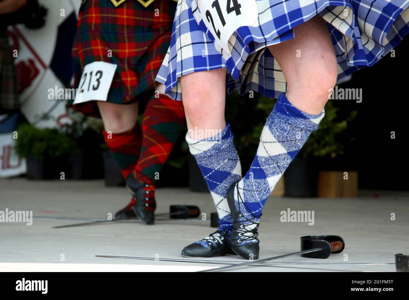 Highlandgames, giochi highland, danza highland, danza highland, danza spada, Tartan, plaid, Scozia, Gran Bretagna, Antigonish, Novo Scotia, Nova Foto Stock