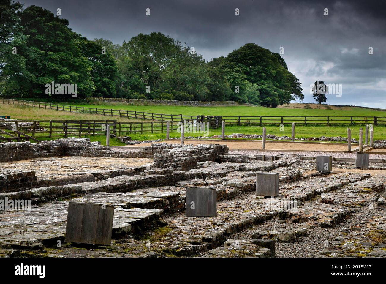 Il Muro di Adriano, il Muro di Adriano, il sistema di fortificazione di frontiera romana, le lime Britanniche, il forte, le rovine, il forte Birdoswald, Gilsland, Brampton, Città di Foto Stock