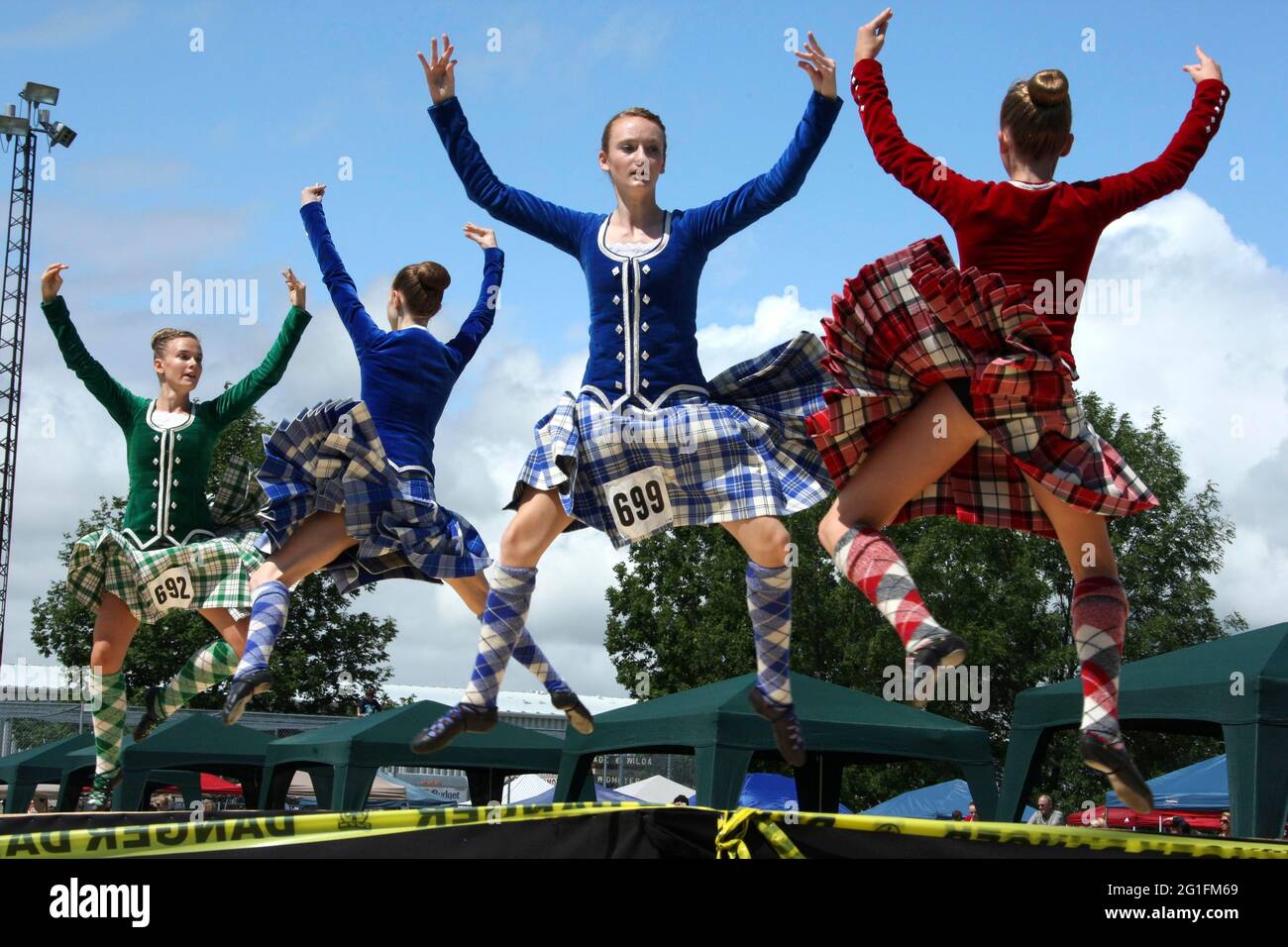 Highlandgames, giochi per highland, danza highland, danza highland, tartan, Plaid, Scozia, America del Nord, America, Gran Bretagna, Canada Foto Stock