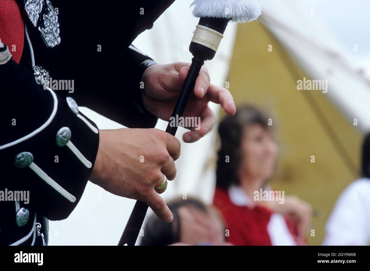 Highlandgames, giochi highland, piper, piper, piper, chanter, chanter, mani, cornamuse, tartan, Assegni, Scozia, Gran Bretagna Foto Stock