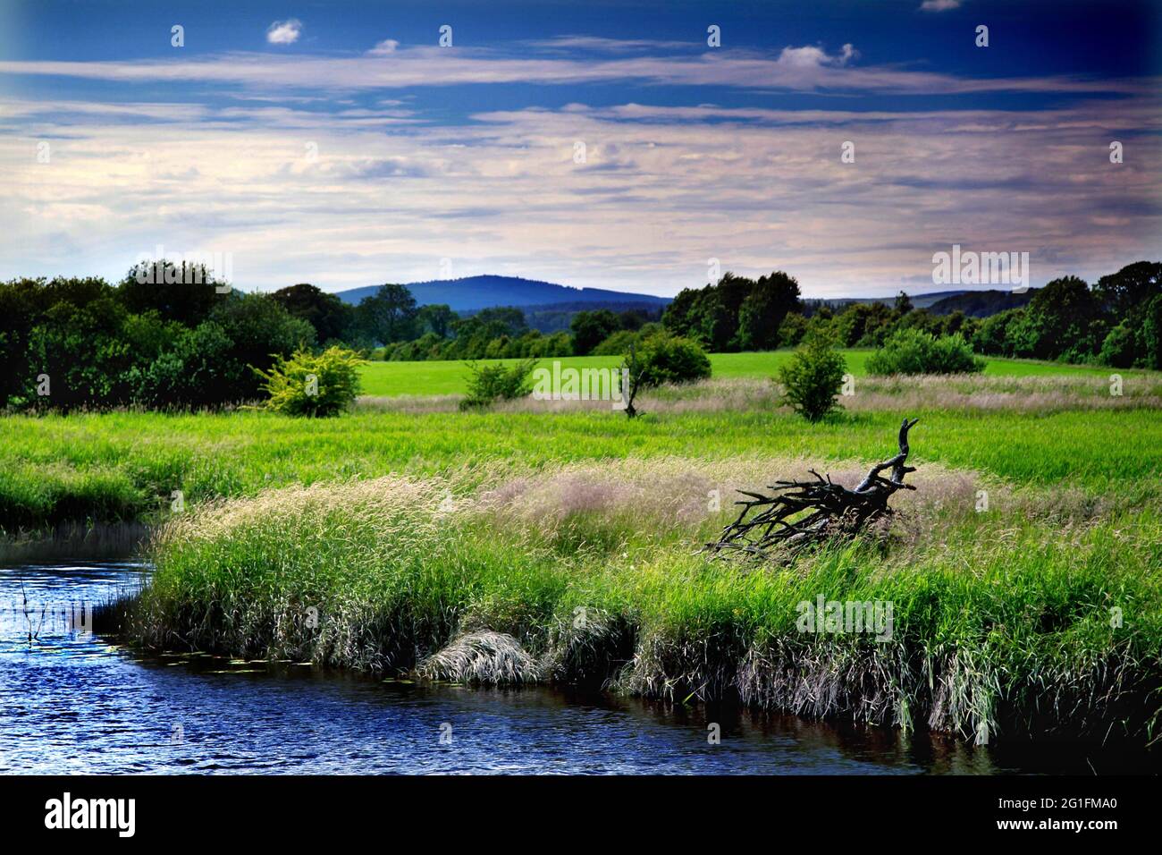 Castello Douglas, Paesaggio, Carlingwark Loch, Dumfries, Dumfries e Galloway, Lowlands, Scozia, Regno Unito Foto Stock