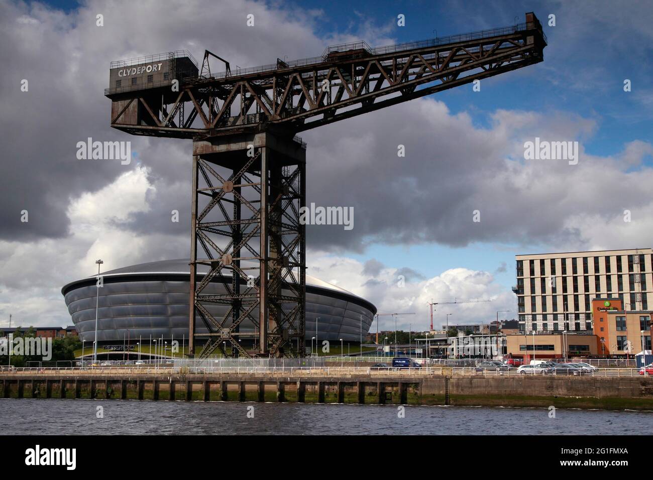 Krahn, porto, SSE Hydro, sala polivalente, arena, fiume Clyde, Finnieston, Glasgow, Scozia, Gran Bretagna Foto Stock