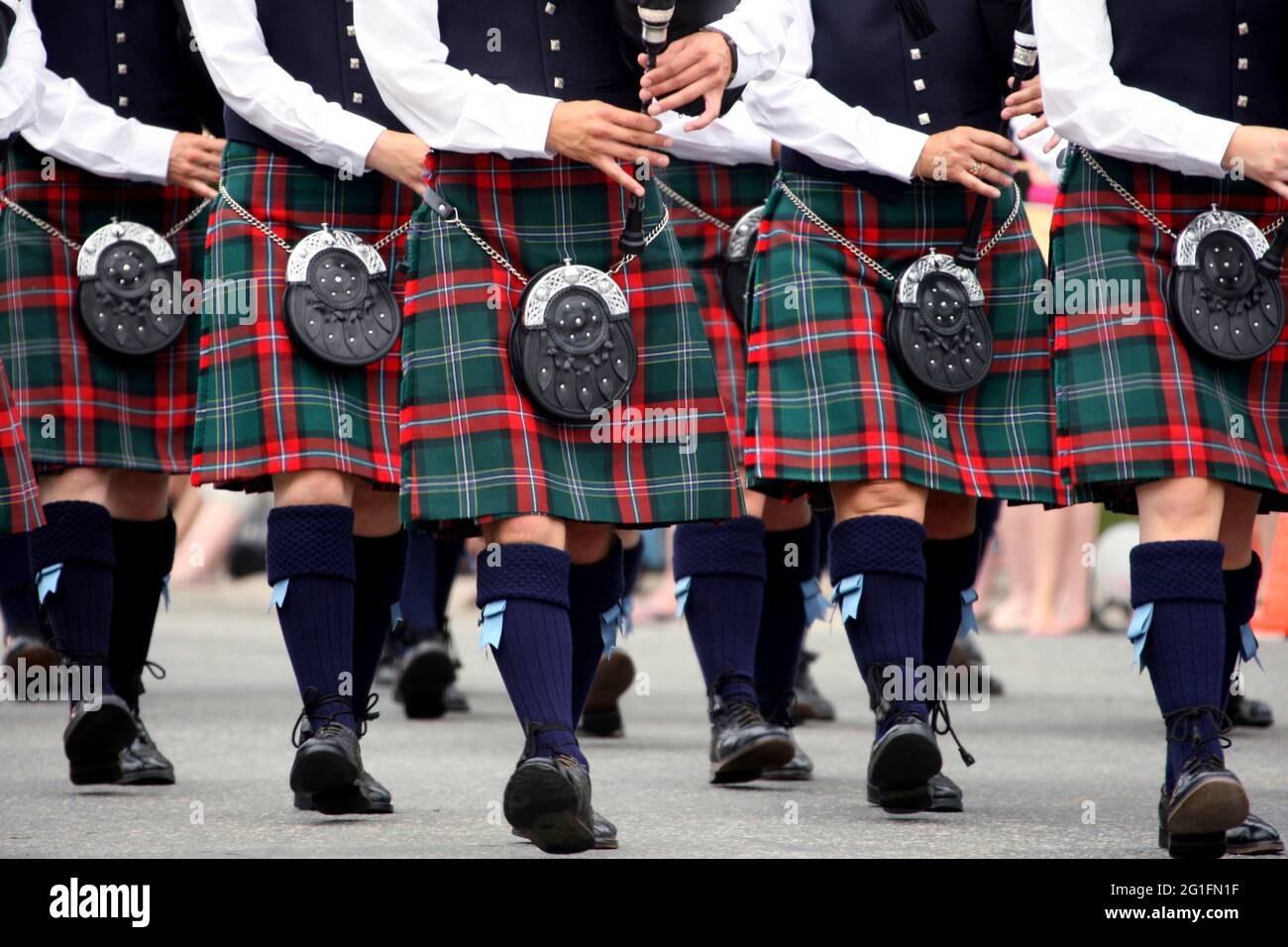 Highlandgames, Highland Games, Pipiband, Baggpe Band, Bagpipers, Cornamuse, tartan, Verifiche, Sporran, Scozia, Gran Bretagna, Antigonish, Novo Foto Stock