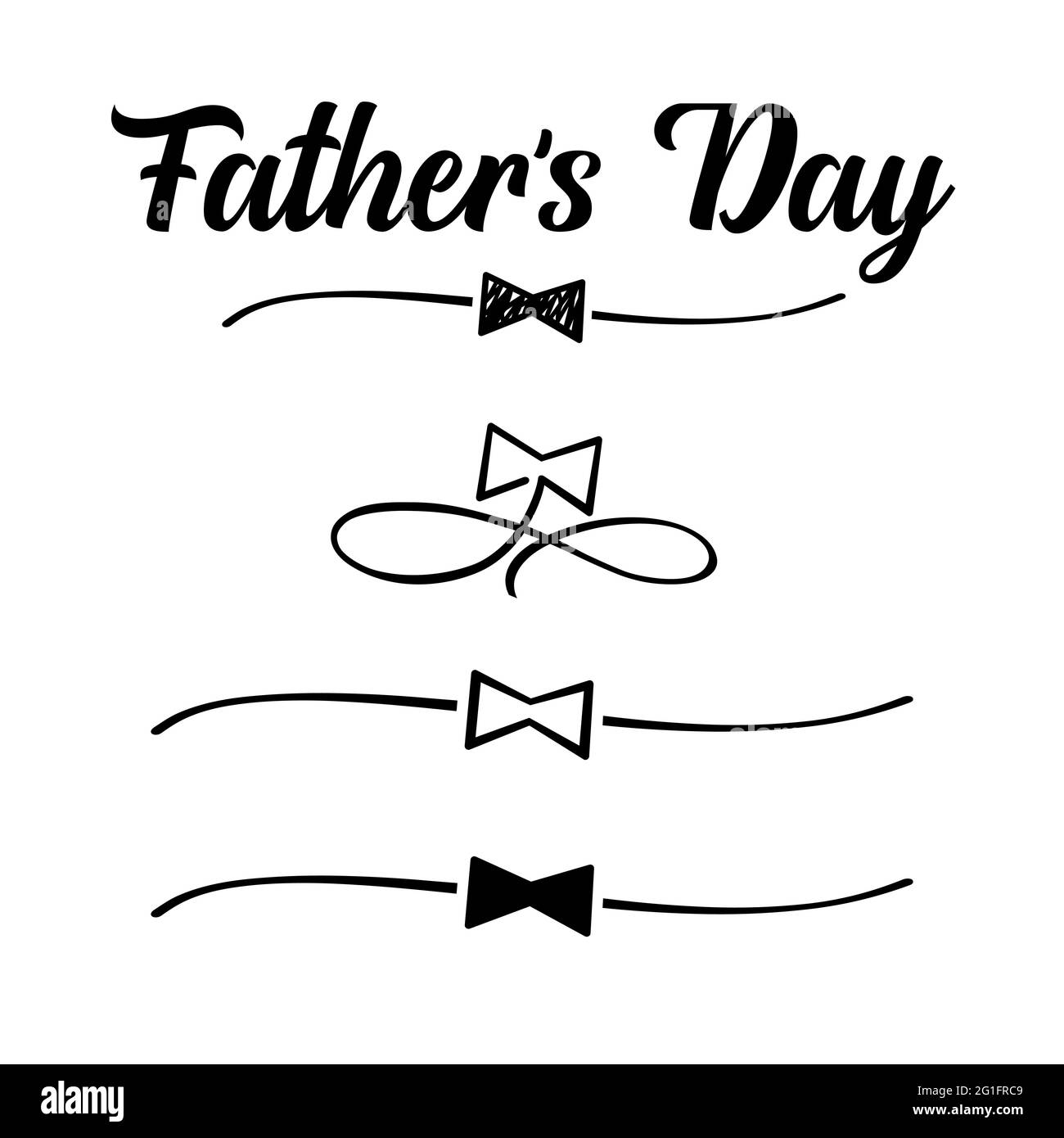 Set di divisori neri a prua disegnati a mano per il giorno dei Padri.  Illustrazione del saluto vettoriale del giorno del Padre con cravatta di  prua disegnata a mano ed elegante divisore