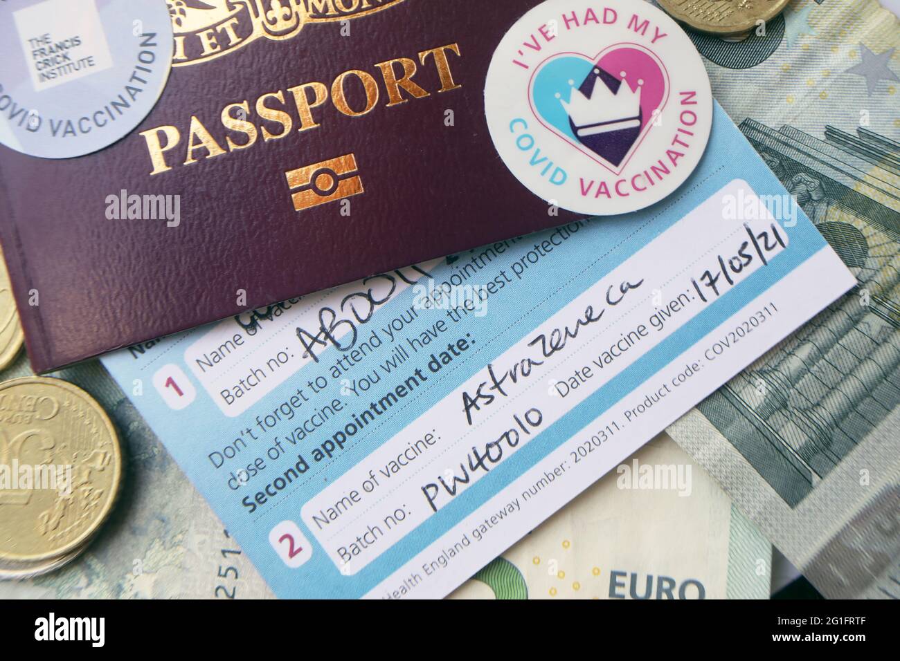 Registrazione dei vaccini nel Regno Unito, può essere utilizzata come passaporto. Foto Stock