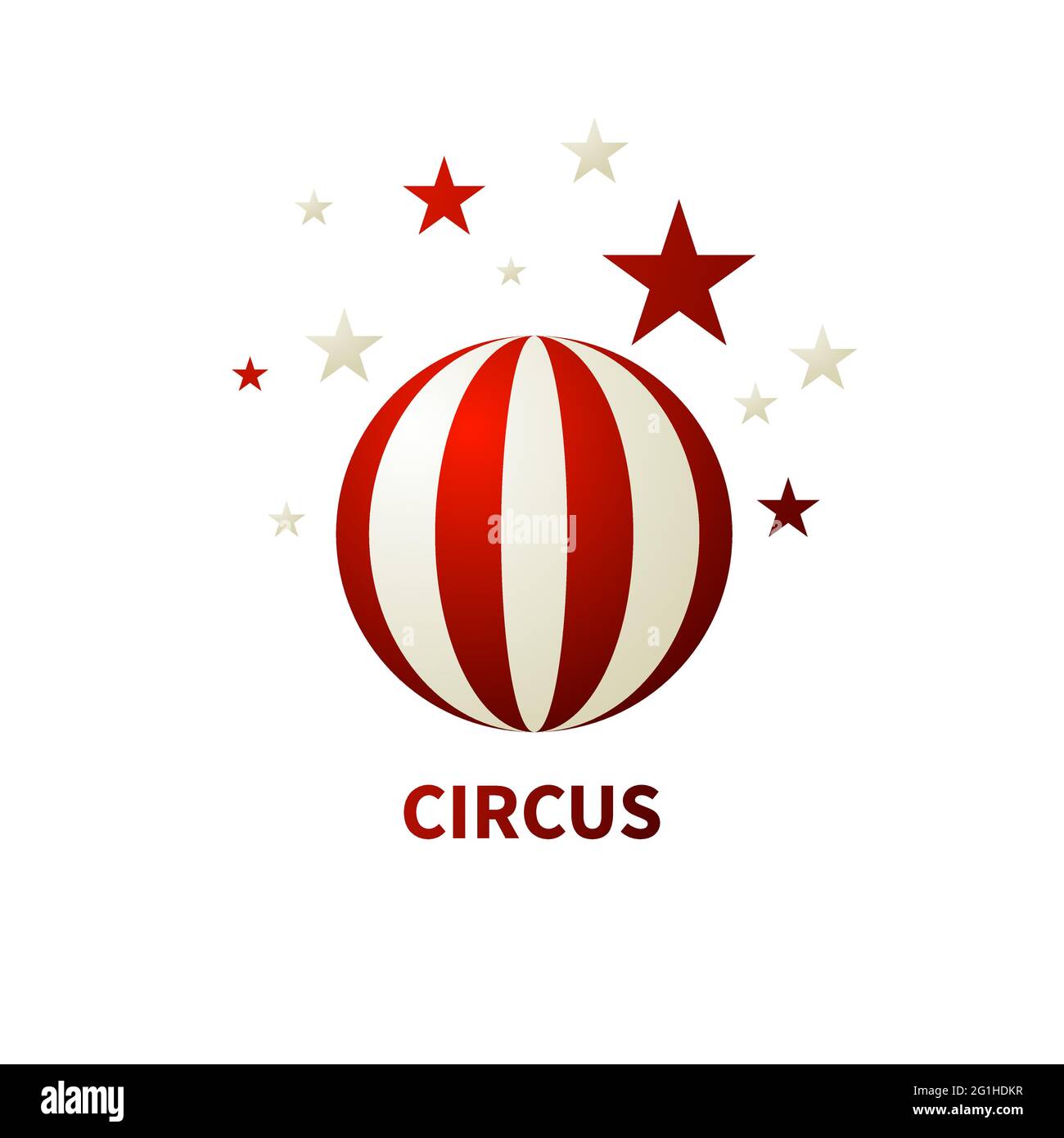 Elemento per poster circo con sfera a strisce. Poster per festival, vacanze. Illustrazione Vettoriale