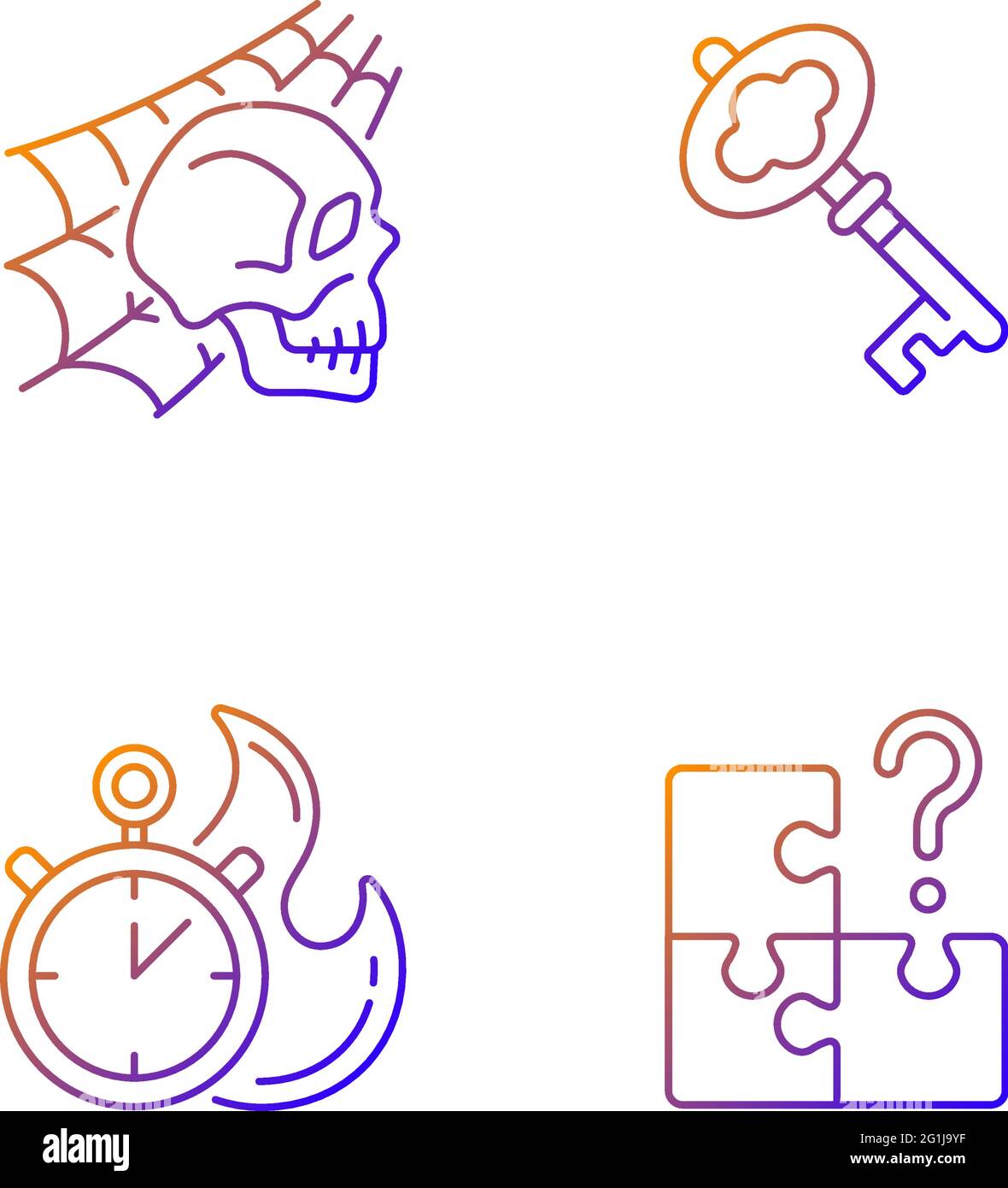 Set di icone vettoriali lineari gradienti della stanza quest Illustrazione Vettoriale